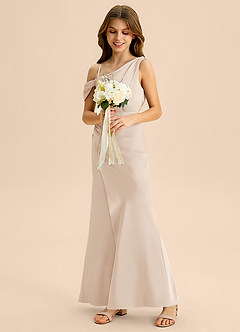 Azazie Madelyn Junior Osłona Zza ramienia Satyna elastyczna Długość podłogi Młodsza druhna Sukienka image5