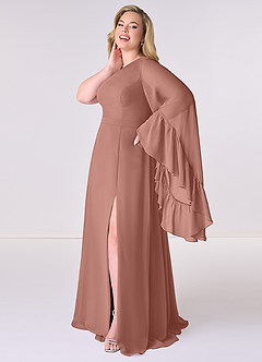 Barbie ♥ Azazie Bridesmaid Dresses Cedar Rose A-Line Long Sleeve Chiffon Dress image9