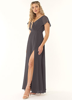Azazie Rylee Bridesmaid Dresses Steel Grey A-Line Pleated Chiffon Dress image3