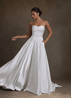 Azazie Alta Kleider zum Anprobieren zu Hause A-Linie Schulterfrei Stretch-Satin Kleid Diamantweiß image4