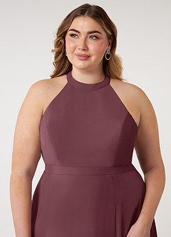 Azazie Clarice Bridesmaid Dresses Sangria A-Line Halter Chiffon Dress image13