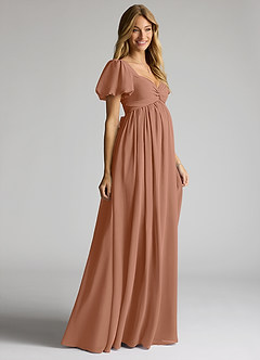 Azazie Madisynn Zwangerschaps Bruidsmeisjekleding Boog Chiffon Vloerlengte Jurk image3