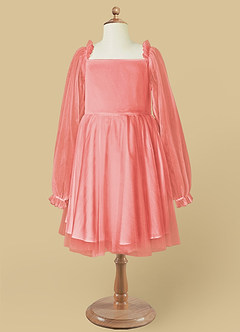 Azazie Aya Flower Girl Dresses Coral A-Line with Sleeves Tulle Dress image6
