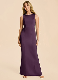 Azazie Emi Junior Plum Sheath Bow Stretch Satin Dress image6