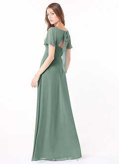 Azazie Kimber Brautjungfernkleider A-Linie Volantärmel Chiffon Kleid Silberner Salbei image5