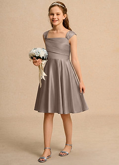 Azazie Budle Girls Formal Flower Girl Klänningar Klänning A-linje i Matt satäng Plisserad image5