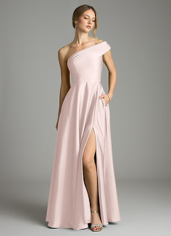 Azazie Melanie Suknie dla druhen Linia A Zza ramienia Satyna elastyczna Do ziemi Sukienka image1