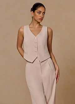 front Margaret Tan Cotton Linen Blend Vest