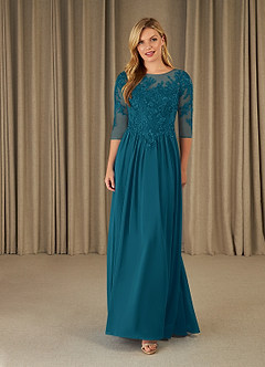 Azazie Mirielle Kleider für die Brautmutter A-Linie Schaufel Spitze Chiffon Kleid Tintenblau image1