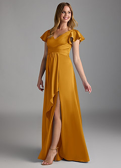 Azazie Omari Bridesmaid Dresses Butterscotch A-Line Stretch Satin Dress image5