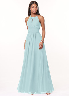 Azazie Bonnie Robes de demoiselle d'honneur Robe Trapèze en Mousseline de soie Trou de serrure froncé Verre De Mer image1
