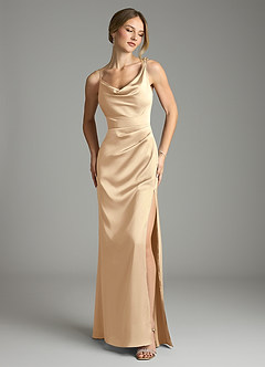 Azazie Samara Bridesmaid Dresses Champagne Mermaid Pleated Stretch Satin Dress image1