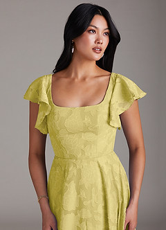 Azazie Bondi Bridesmaid Dresses Canary A-Line Side Slit Floral Burnout Dress image6