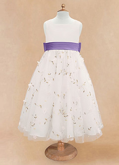 Azazie Pollie Flower Girl Dresses Ivory Tahiti A-Line Bow Tulle Dress image11