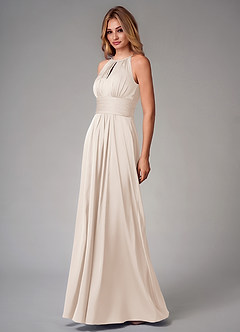 Azazie Bonnie Bridesmaid Dresses White Alabaster A-Line Pleated Stretch Satin Dress image3