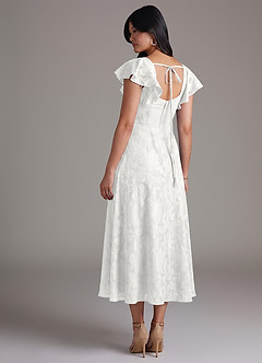 Azazie Bondi Bridesmaid Dresses White A-Line Ruched Floral Burnout Dress image6