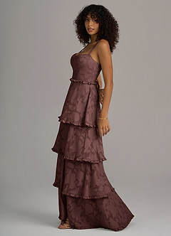 Azazie Romie Bridesmaid Dresses Espresso A-Line Corset Floral Burnout Dress image2