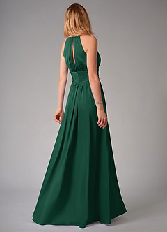 Azazie Bonnie Bridesmaid Dresses Dark Green A-Line Pleated Stretch Satin Dress image2