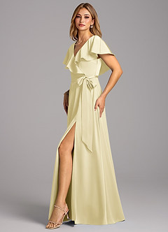 Azazie Lainey Jurken voor bruidsmeisjes Jurk van Stretch Satijn met A-Lijn met Zakken Citroensorbet image5