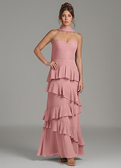 Azazie Imani Robes de demoiselle d'honneur Robe Trapèze en Mousseline de soie Rayé Rose Poussiéreuse image5