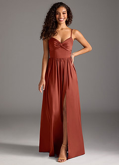 Azazie Zeya Bridesmaid Dresses Terracotta A-Line Pleated Stretch Satin Dress image8