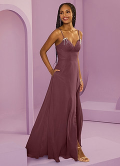 Barbie ♥ Azazie Bridesmaid Dresses Sangria A-Line with Pockets Chiffon Dress image4