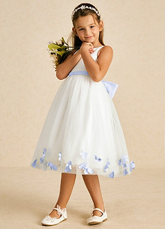 Azazie Dot Flower Girl Dresses Ivory Lavender A-Line Bow Tulle Dress image4