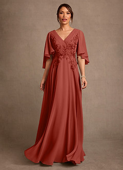 Azazie Tilda Mère de la mariée Robes Robe Trapèze en Mousseline de soie Dentelle Terracotta image1