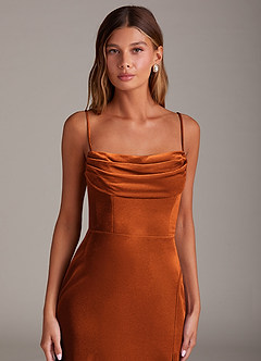 Azazie Saige Bridesmaid Dresses Burnt Orange Sheath Off the Shoulder Velvet Convertible Dress image2
