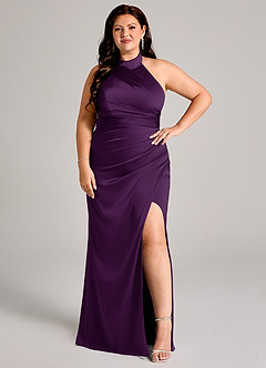 Azazie Jemma Jurken voor bruidsmeisjes Jurk van Stretch Satijn met Kolom Geplooid Druif image10