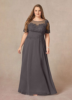 Azazie Raissa Mother of the Bride Dresses Steel Grey A-Line Lace Chiffon Dress image12