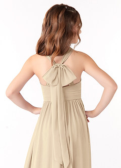 Azazie Jaylah Junior A-Linie Gestreift Chiffon Kleid Champagner image4