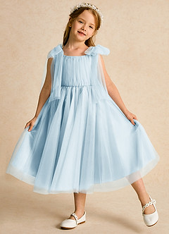 Azazie Dori Flower Girl Dresses Sky Blue A-Line Ruched Tulle Dress image4