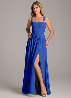 Azazie Rosaline Bridesmaid Dresses Royal Blue A-Line Side Slit Chiffon Dress image5