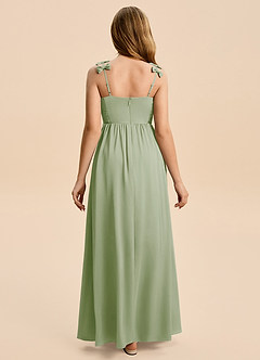 Azazie Poppy Junior Dusty Sage A-Line Pleated Stretch Satin Dress image2