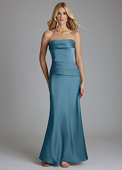 Azazie Lenya Bridesmaid Dresses Bermuda Sheath Pleated Stretch Satin Dress image1