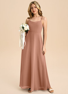 Azazie Shale Junior Bronzer A-Line Bow Chiffon Dress image5