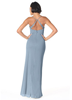 Azazie Ashana Bridesmaid Dresses Dusty Blue Sheath Sweetheart Lace Mesh Dress image4