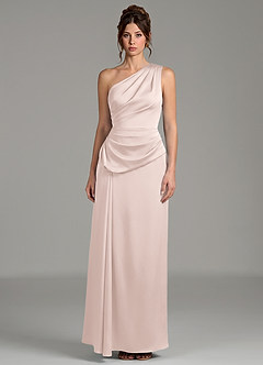 Azazie Zahira Robes à essayer chez vous Robe Fourreau en Satin extensible Une épaule Rose Pâle image3