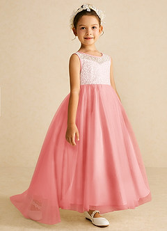 Azazie Tay Flower Girl Dresses Coral A-Line Sequins Tulle Dress image3