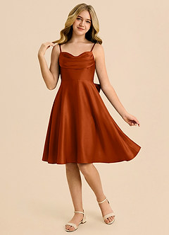 Azazie Bear Junior Paprika A-Line Sweetheart Neckline Stretch Satin Dress image3