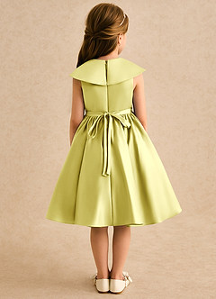 Azazie Acorn Flower Girl Dresses Lemon Sorbet A-Line Pleated Matte Satin Dress image2