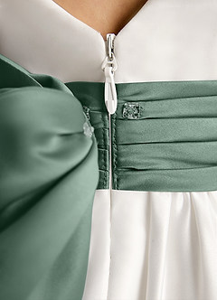 Azazie Sosie Flower Girl Dresses Ivory Eucalyptus A-Line Pleated Matte Satin Dress image6