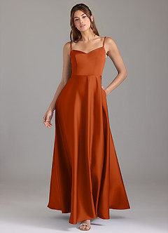 Azazie Marley Bridesmaid Dresses Burnt Orange A-Line Off the Shoulder Stretch Satin Convertible Dress image1