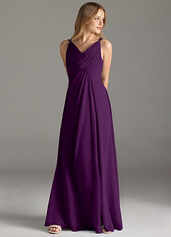 Azazie Maren Allure Junior Grape A-Line Lace Chiffon Dress image3