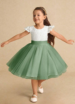 Azazie Vetty Flower Girl Dresses Ivory Matcha A-Line Lace Tulle Dress image5