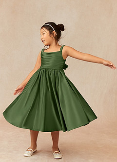 Azazie Cutie Pie Robe Demoiselle D'honneur Fillette Robe Trapèze en Mat Satiné Plissée Olive image3