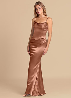 Azazie Sorrel Bridesmaid Dresses Bronzer Mermaid Corset Metallic Satin Convertible Dress image4