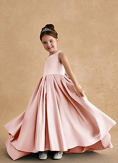 Azazie Sammy Flower Girl Dresses Blushing Pink A-Line Lace Matte Satin Dress image5