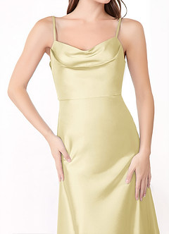 Azazie Alaija At-home Try On Dresses Agave Mermaid Side Slit Stretch Satin Dress image5